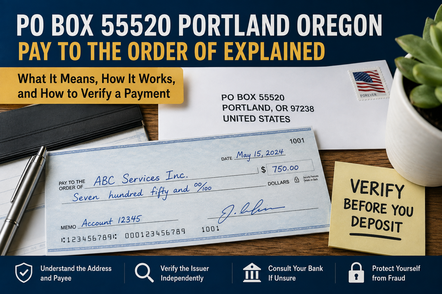 PO Box 55520 Portland Oregon Pay to the Order Of Explained